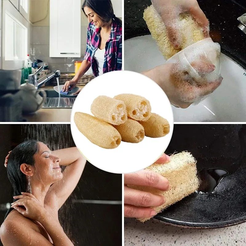Éponge loofah naturelle (lot de 3), outil de nettoyage multi-usages pour la cuisine, éponge à vaisselle, longue éponge de douche exfoliante 3