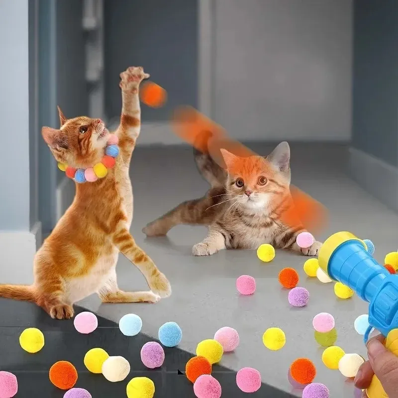 Jouet interactif pour chat : mini lanceur de balles en peluche extensible 2
