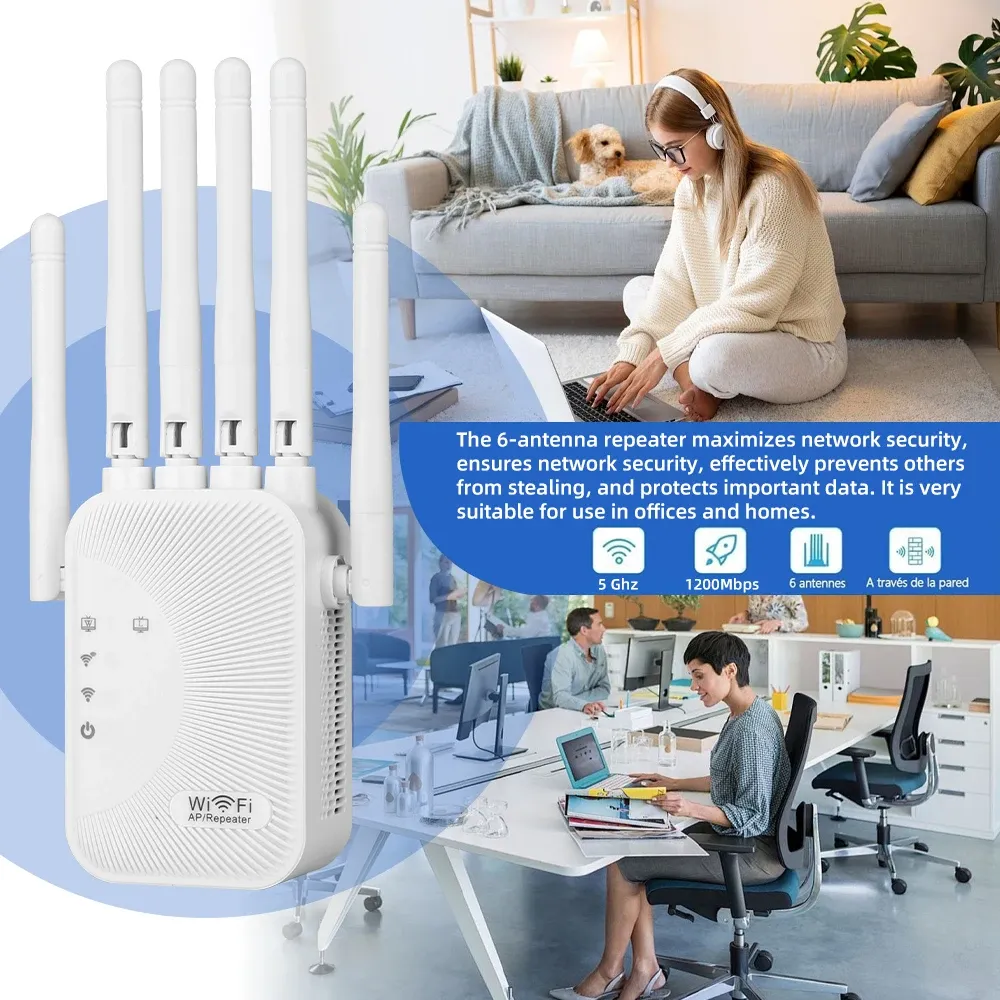 Répéteur WiFi double bande 5 GHz et 2,4 GHz 1200 Mbps, amplificateur de signal sans fil stable, installation facile pour la maison 3