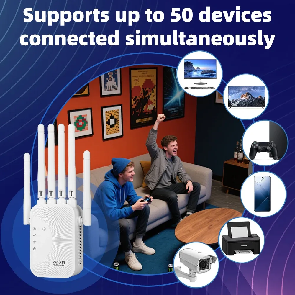 Répéteur WiFi double bande 5 GHz et 2,4 GHz 1200 Mbps, amplificateur de signal sans fil stable, installation facile pour la maison 4