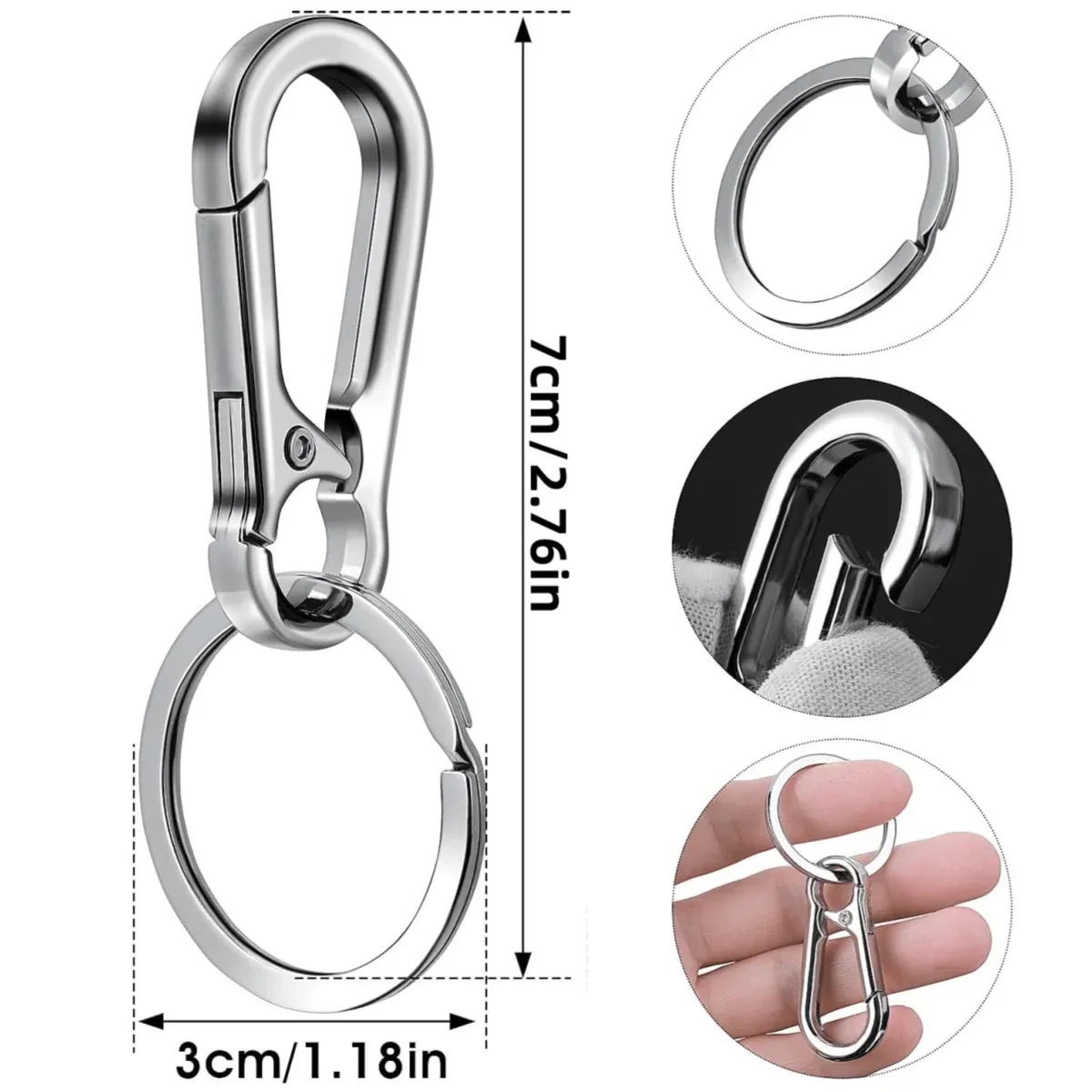 Lot de 4 porte-clés mousquetons en métal, anneaux de fixation pour clés de voiture 2