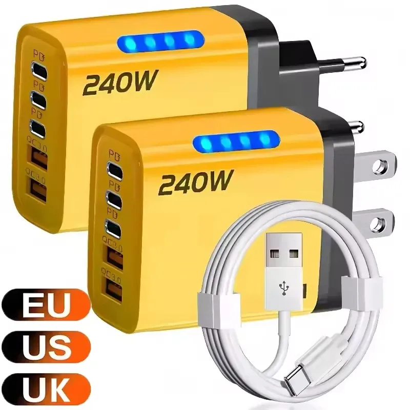 Chargeur GaN 5 ports, charge rapide USB-C PD et QC 3.0, adaptateur secteur pour iPhone, Samsung, Xiaomi, Huawei, ordinateur portable et tablette