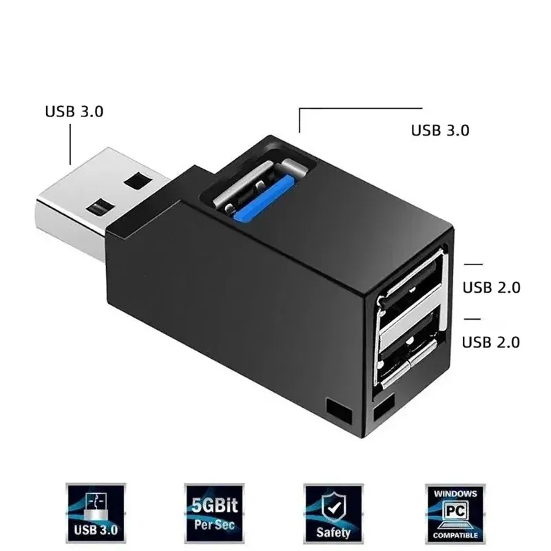 Hub USB 3.0 Extenseur multi-ports pour voiture, répartiteur USB 2.0 multifonction pour ordinateur portable et de bureau, adaptateur de charge et de lecture pour disque USB