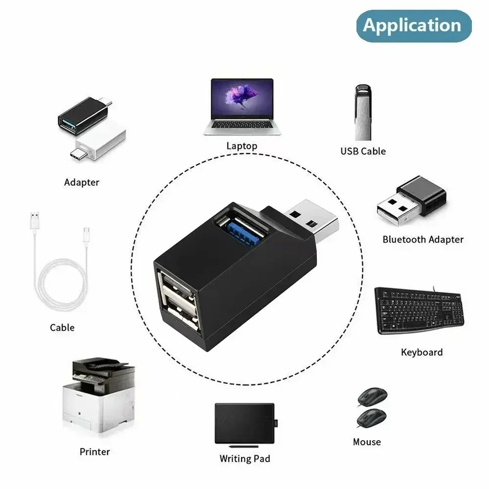 Hub USB 3.0 Extenseur multi-ports pour voiture, répartiteur USB 2.0 multifonction pour ordinateur portable et de bureau, adaptateur de charge et de lecture pour disque USB 3