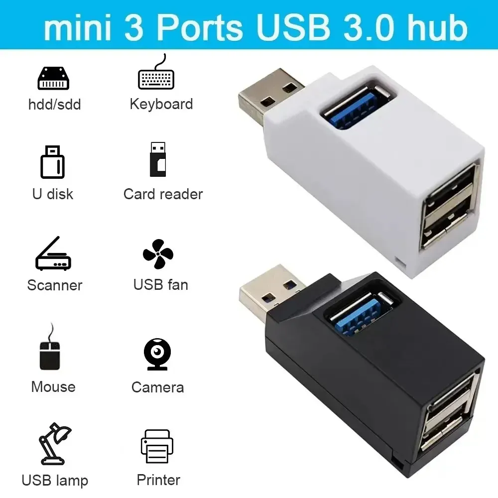 Hub USB 3.0 Extenseur multi-ports pour voiture, répartiteur USB 2.0 multifonction pour ordinateur portable et de bureau, adaptateur de charge et de lecture pour disque USB 2