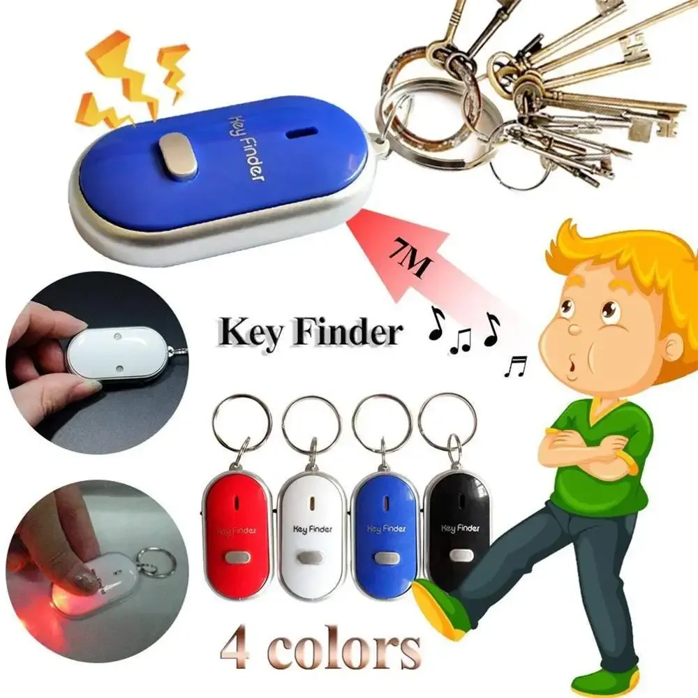 Porte-clés anti-perte avec alarme sonore et lumineuse, localisateur de clés, contrôle du son, détecteur intelligent avec sifflet LED, idéal en cadeau pour homme et femme - Image 1