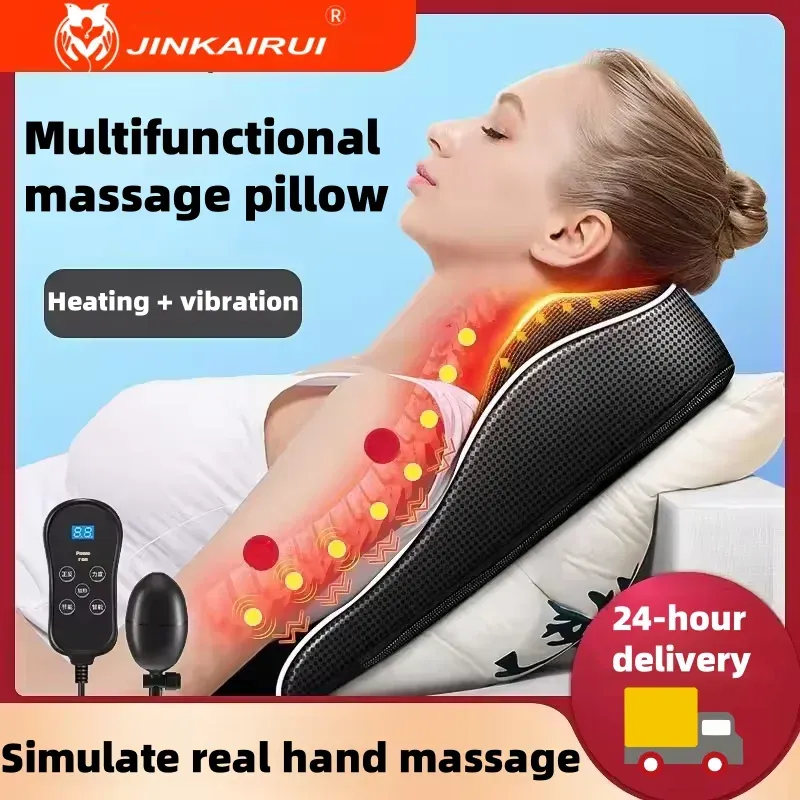 Oreiller de massage shiatsu électrique à chauffage et vibrations pour la nuque, le cou et le dos, avec traction cervicale, pour voiture et domicile