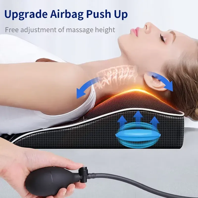 Oreiller de massage shiatsu électrique à chauffage et vibrations pour la nuque, le cou et le dos, avec traction cervicale, pour voiture et domicile 3