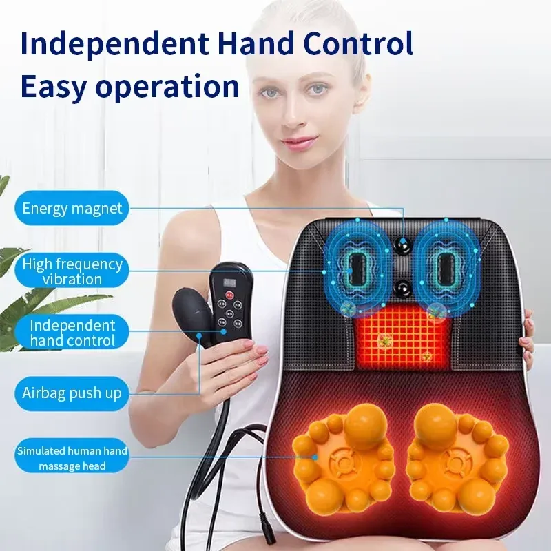 Oreiller de massage shiatsu électrique à chauffage et vibrations pour la nuque, le cou et le dos, avec traction cervicale, pour voiture et domicile 2