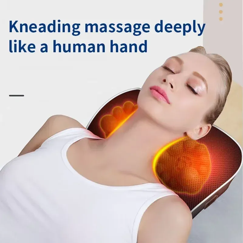 Oreiller de massage shiatsu électrique à chauffage et vibrations pour la nuque, le cou et le dos, avec traction cervicale, pour voiture et domicile 4