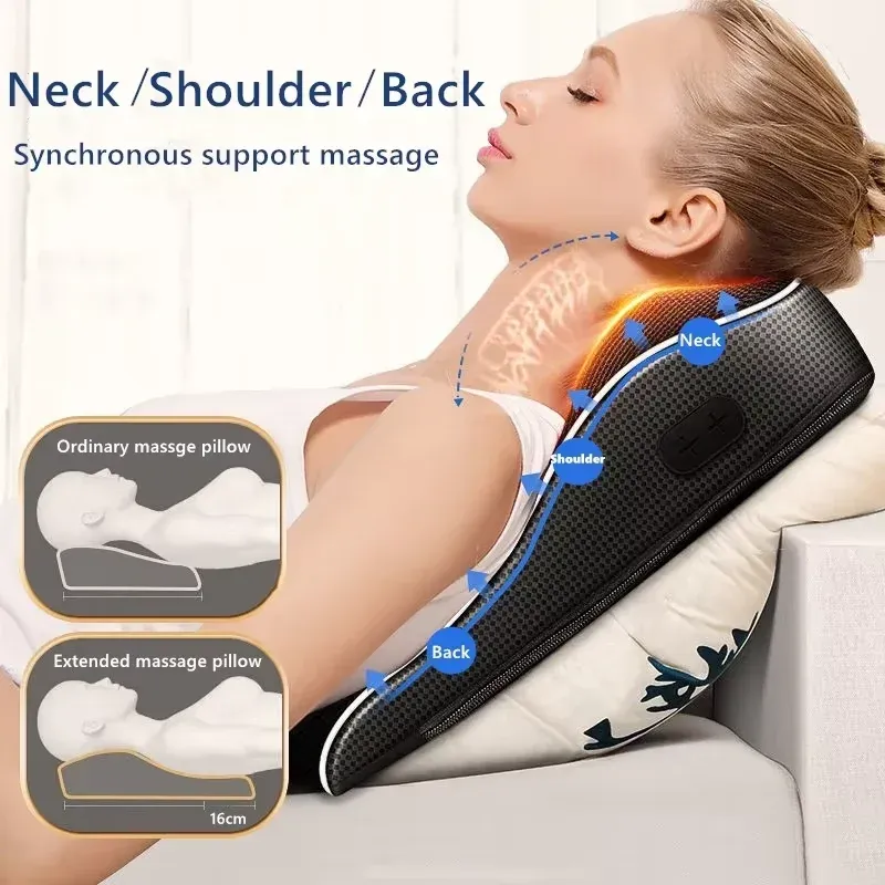 Oreiller de massage shiatsu électrique à chauffage et vibrations pour la nuque, le cou et le dos, avec traction cervicale, pour voiture et domicile 5
