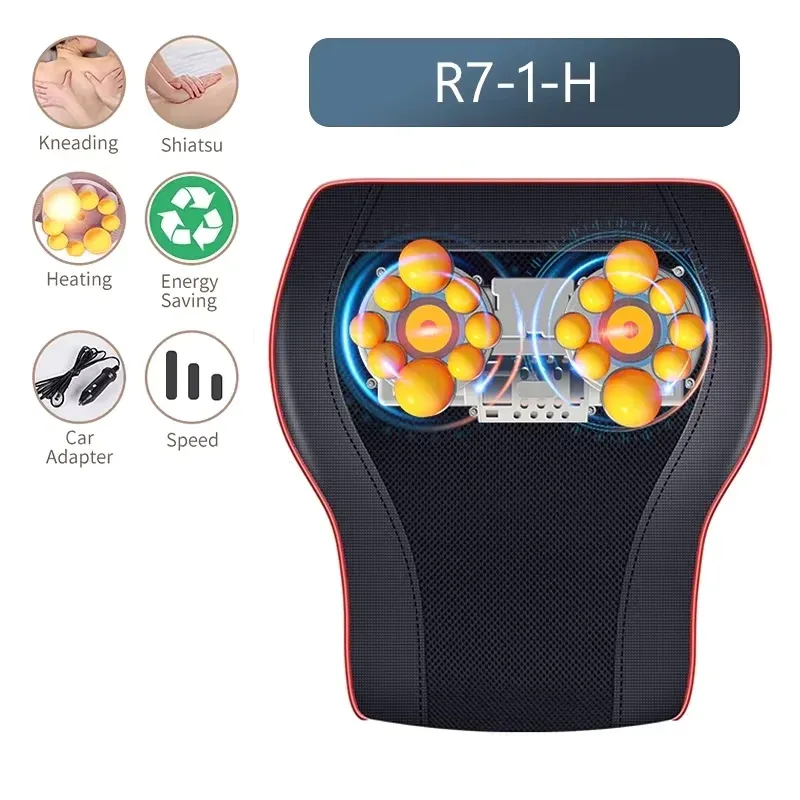 Oreiller de massage shiatsu électrique à chauffage et vibrations pour la nuque, le cou et le dos, avec traction cervicale, pour voiture et domicile 9