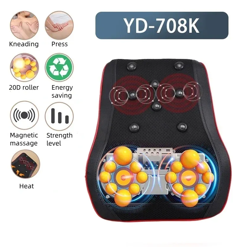 Oreiller de massage shiatsu électrique à chauffage et vibrations pour la nuque, le cou et le dos, avec traction cervicale, pour voiture et domicile 8