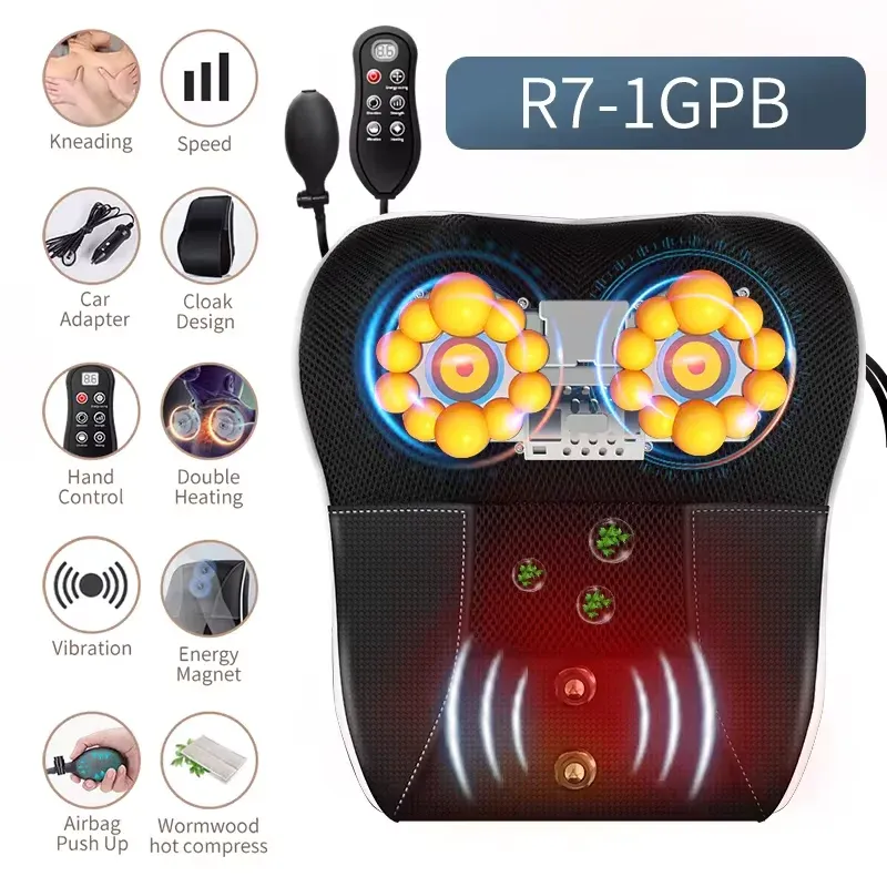 Oreiller de massage shiatsu électrique à chauffage et vibrations pour la nuque, le cou et le dos, avec traction cervicale, pour voiture et domicile 7