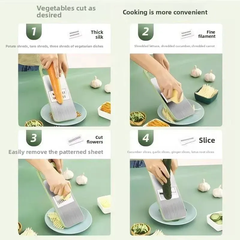 Râpe multifonctionnelle pour légumes, coupe-légumes de cuisine, trancheuse à légumes, râpe à insertion avec protège-main, couteau à fruits 4