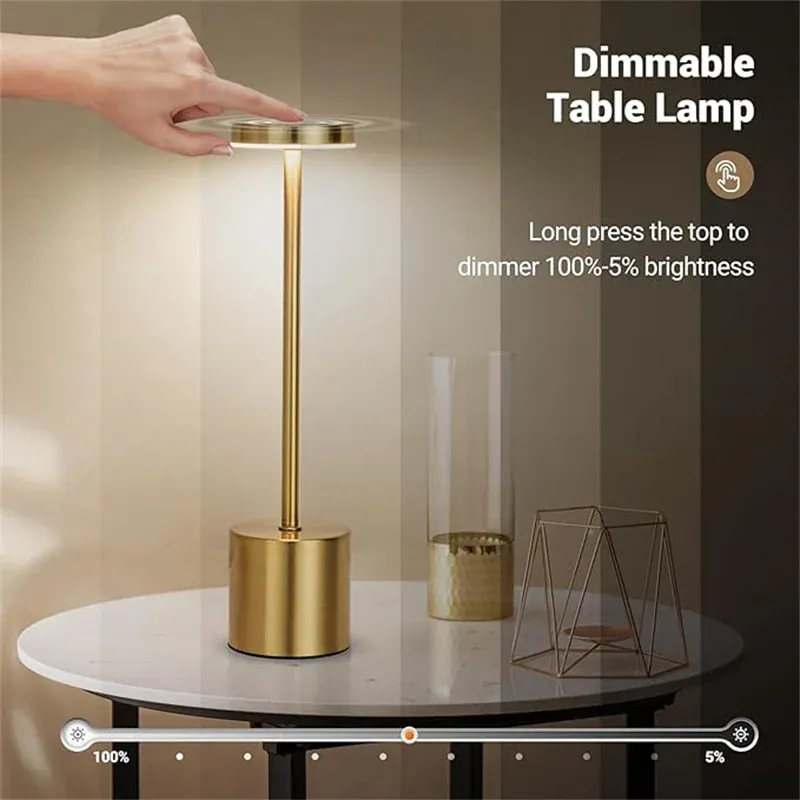 Lampe de table LED avec capteur tactile, veilleuse rechargeable par USB, lampe de chevet portable sans fil, lampe de lecture pour restaurant, hôtel, bar 3