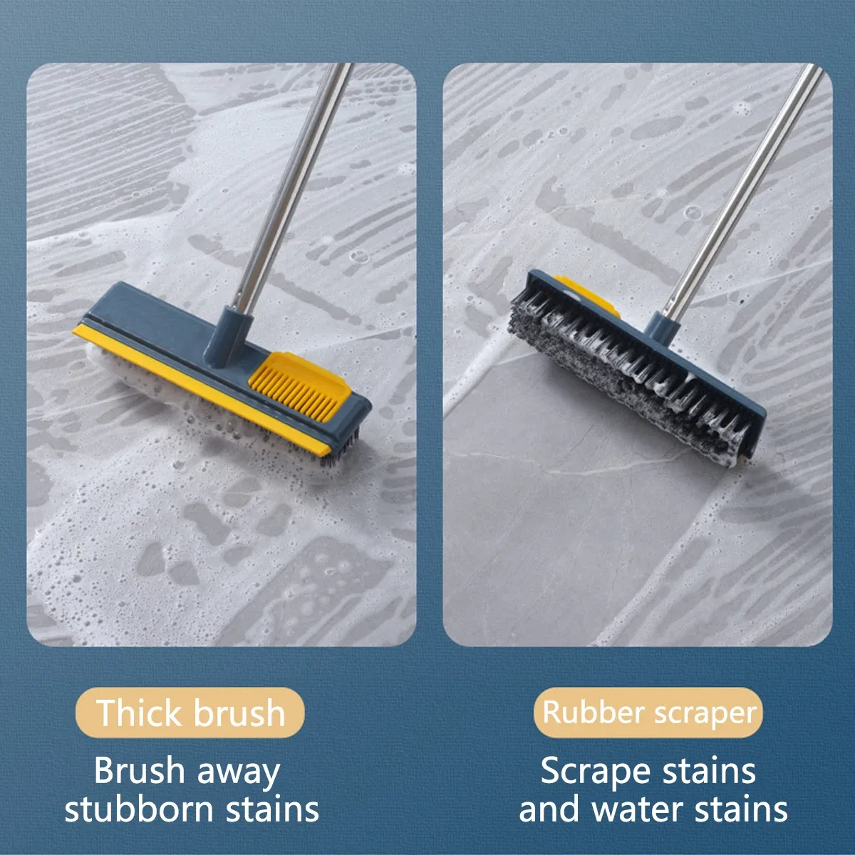 Brosse à récurer 2 en 1 à long manche pour baignoire, raclette pour vitres, murs et carrelage 3