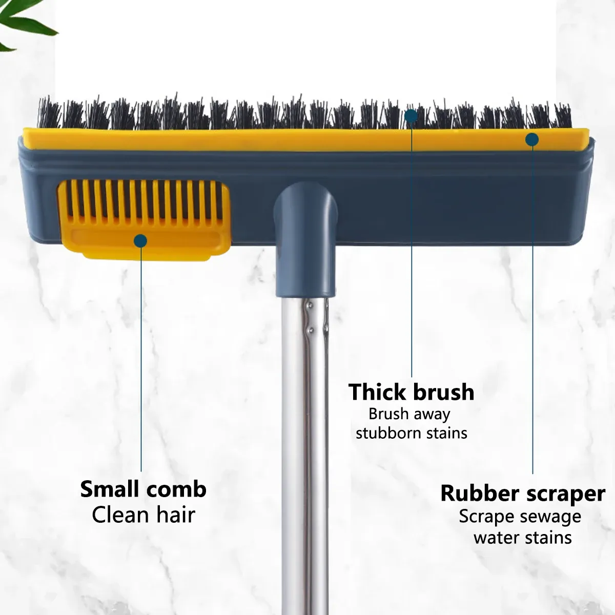 Détail de la tête de brosse et du manche ajustable