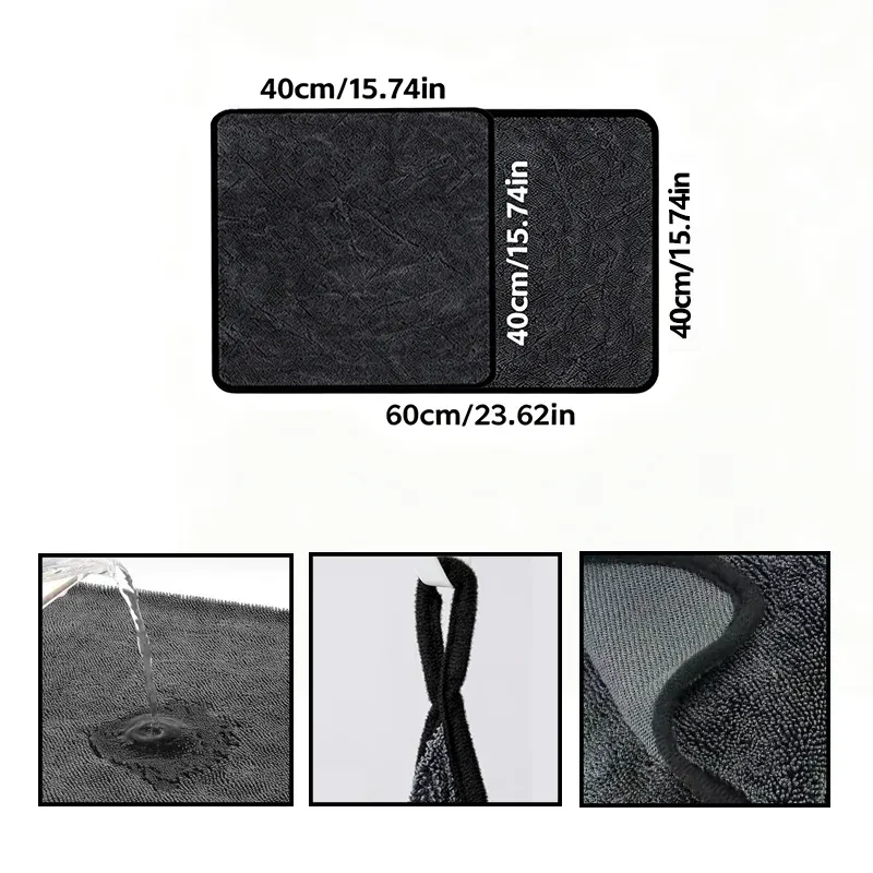 Serviettes en microfibre pour voiture (lot de 1, 2 ou 3), tissu de nettoyage très absorbant 40x40 cm / 60 cm, serviettes de nettoyage à séchage rapide et au toucher doux, pour la maison et la salle de bain 3