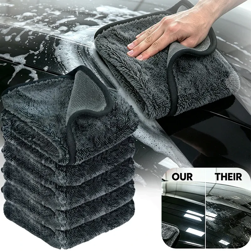 Serviettes en microfibre pour voiture (lot de 1, 2 ou 3), tissu de nettoyage très absorbant 40x40 cm / 60 cm, serviettes de nettoyage à séchage rapide et au toucher doux, pour la maison et la salle de bain - Image 1