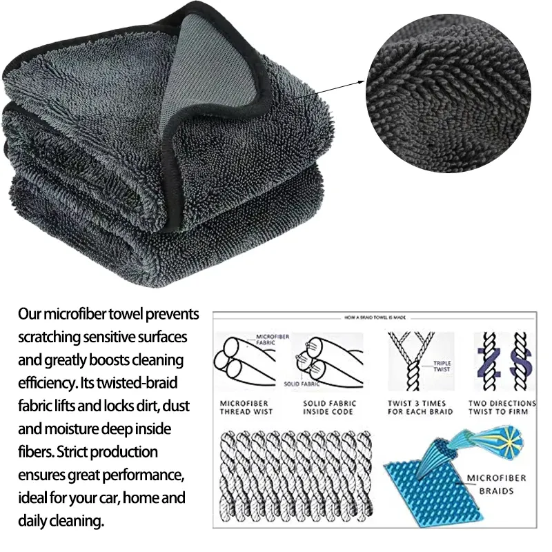 Serviette en microfibre pour nettoyage automobile, vue détaillée