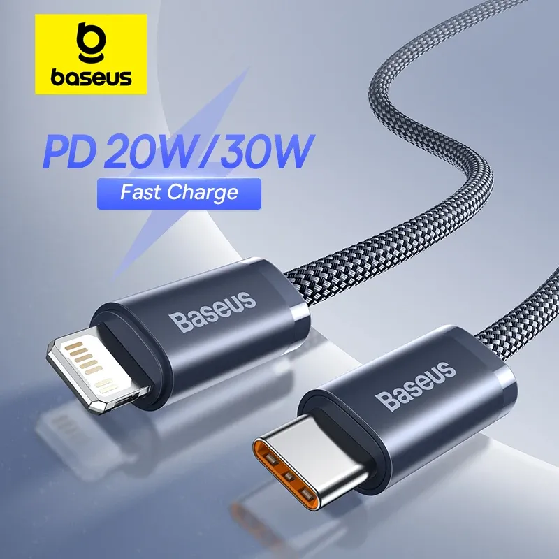 Câble USB-C Baseus pour iPhone 14, 13, 12, 11 Pro Max, XS, Plus, câble de charge rapide 20 W et 30 W, câble de données Type-C pour iPad et MacBook