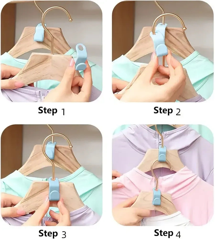 Lot de 5/10 cintres gain de place en plastique à crochets en cascade pour penderie 4