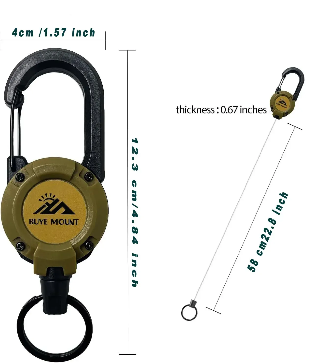 YANBIGUO Lot de 2 porte-clés rétractable, porte-badge mousqueton robuste, bobine de badge d'identification tactique avec cordon rétractable en acier de 22,8" 4