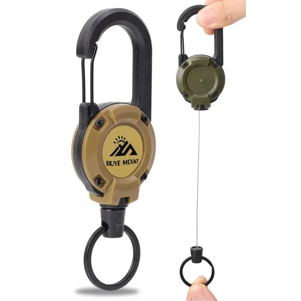 YANBIGUO Lot de 2 porte-clés rétractable, porte-badge mousqueton robuste, bobine de badge d'identification tactique avec cordon rétractable en acier de 22,8" 9
