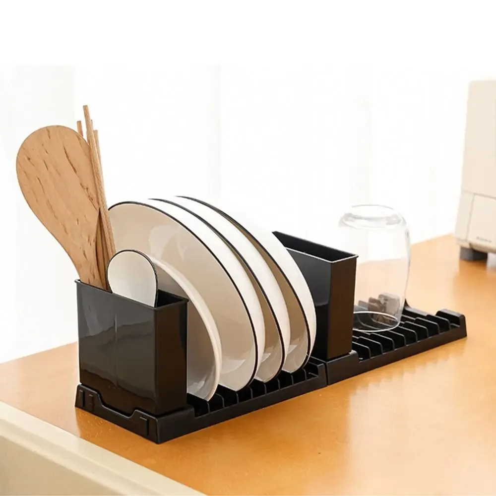 Égouttoir à vaisselle pliable en plastique 2 en 1, gain de place, grande capacité, avec porte-couverts, bol et baguettes 1
