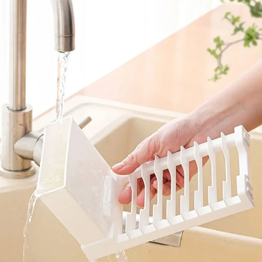 Égouttoir à vaisselle pliable en plastique 2 en 1, gain de place, grande capacité, avec porte-couverts, bol et baguettes 3