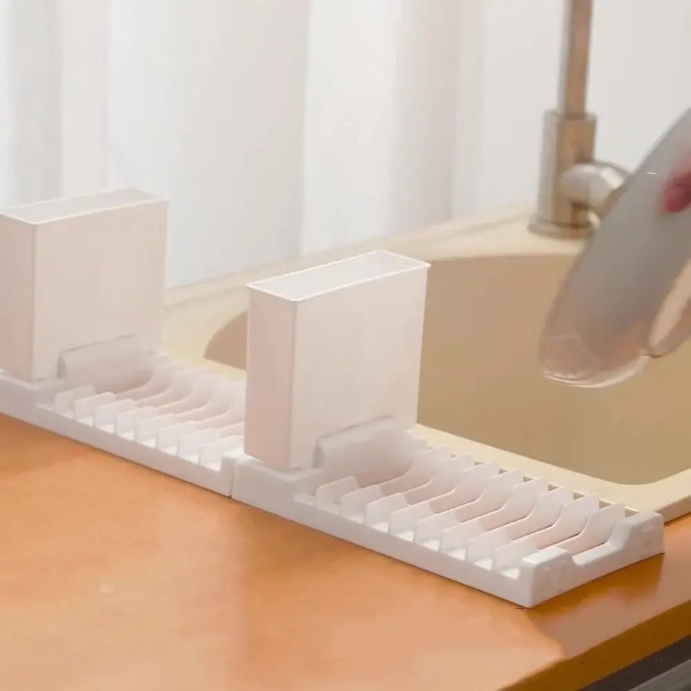 Égouttoir à vaisselle pliable en plastique 2 en 1, gain de place, grande capacité, avec porte-couverts, bol et baguettes 2