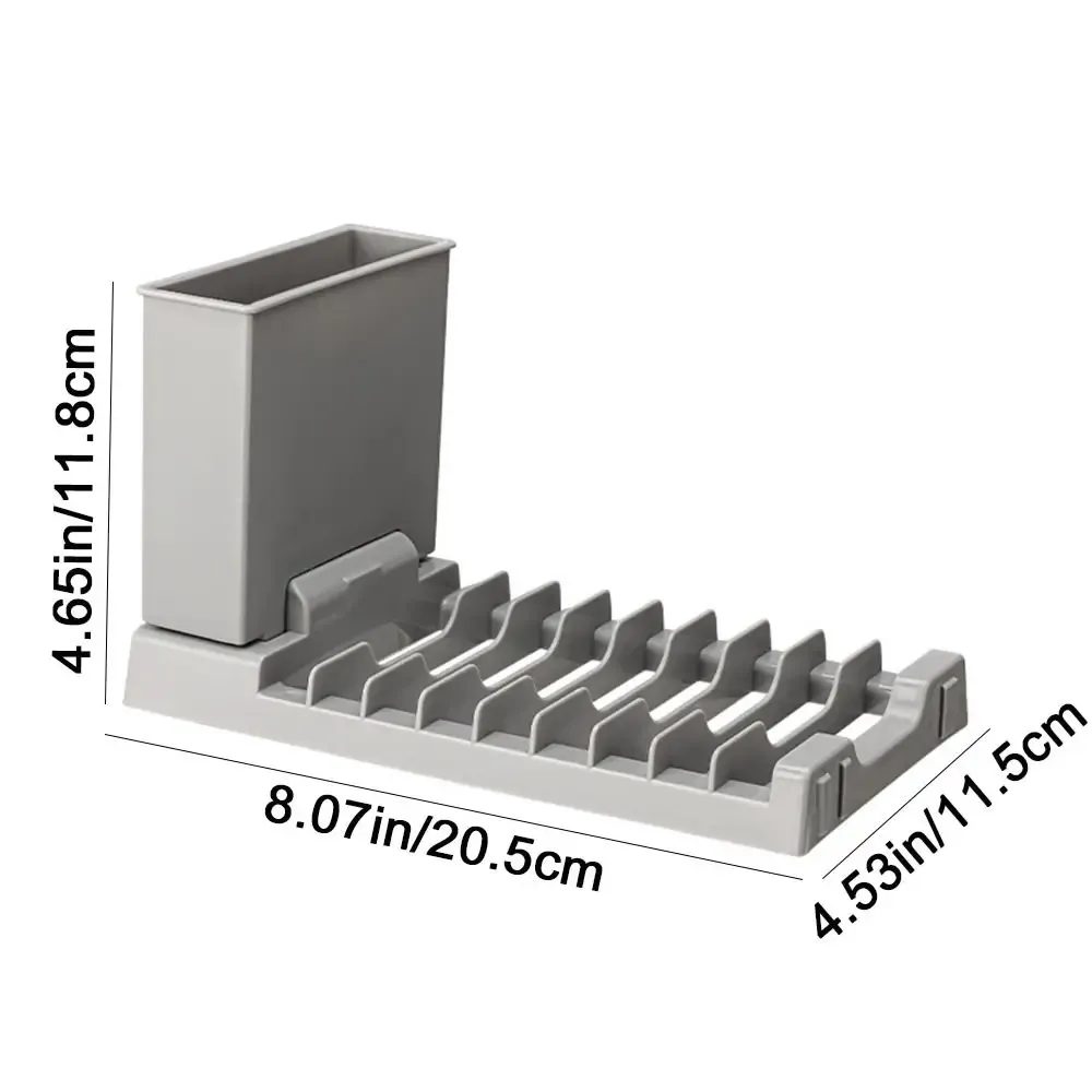 Égouttoir à vaisselle pliable en plastique 2 en 1, gain de place, grande capacité, avec porte-couverts, bol et baguettes 8