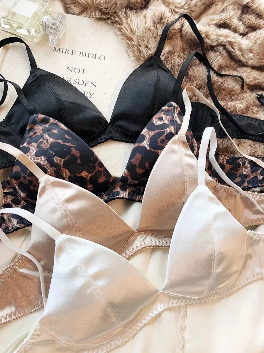 Ensemble de lingerie en soie pour femme : soutien-gorge sans couture sans armatures et culotte assortie, collection été 5