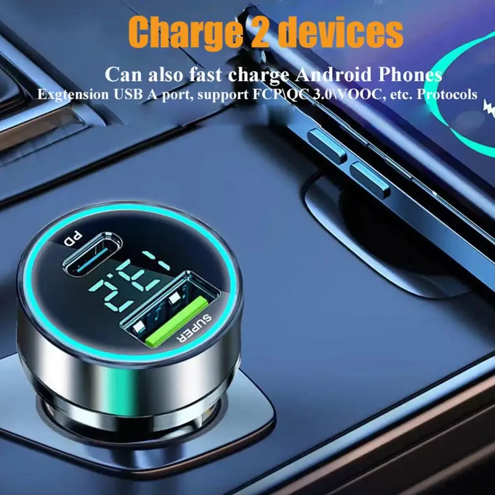 Chargeur de voiture rapide USB-C, compatible iPhone 13 Pro, 12-24 V, 120 W + PD 20 W 3