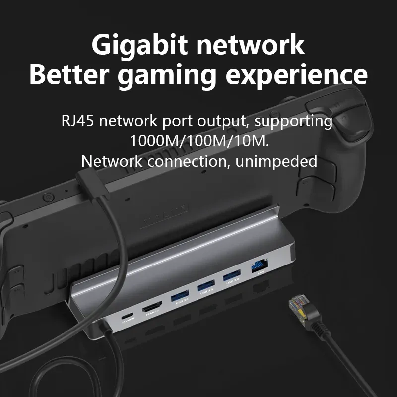 Station d'accueil USB-C pour Steam Deck et ROG Ally, 4K @ 60 Hz DP, hub Ethernet Gigabit, compatible HDMI 3