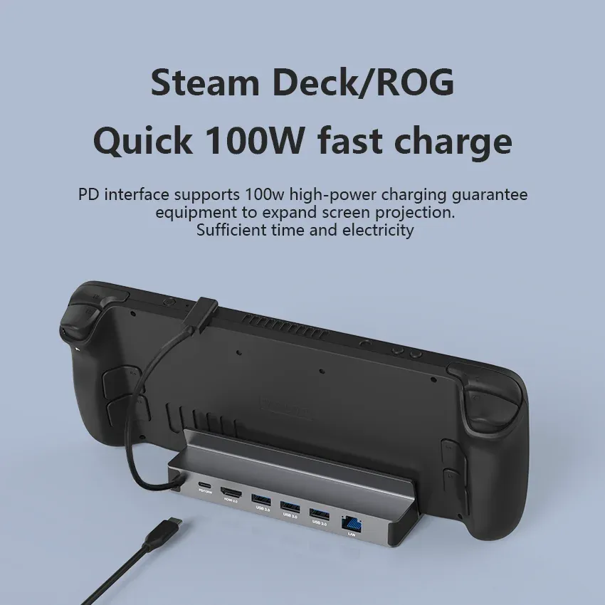 Station d'accueil USB-C pour Steam Deck et ROG Ally, 4K @ 60 Hz DP, hub Ethernet Gigabit, compatible HDMI
