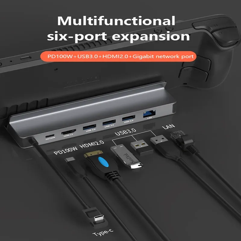 Station d'accueil USB-C pour Steam Deck et ROG Ally, 4K @ 60 Hz DP, hub Ethernet Gigabit, compatible HDMI 6