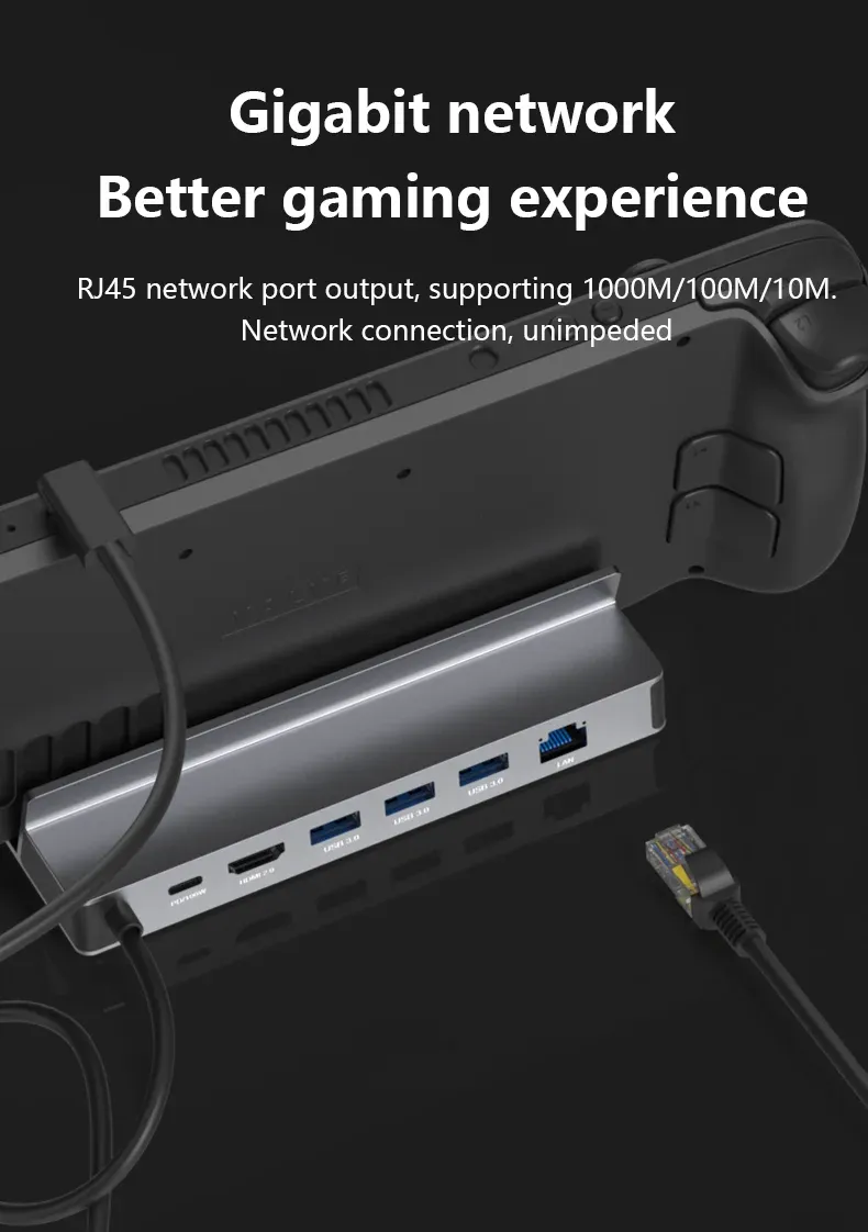 Station d'accueil USB-C pour Steam Deck et ROG Ally, 4K @ 60 Hz DP, hub Ethernet Gigabit, compatible HDMI 7