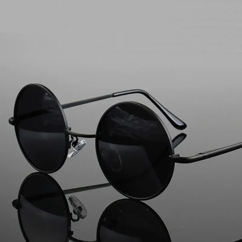Lunettes de soleil rondes rétro polarisées, monture en alliage métallique, verres noirs, protection UV400 3