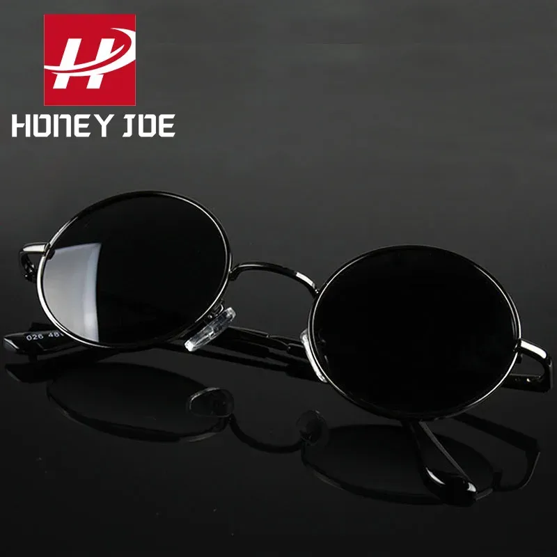 Lunettes de soleil rondes rétro polarisées, monture en alliage métallique, verres noirs, protection UV400