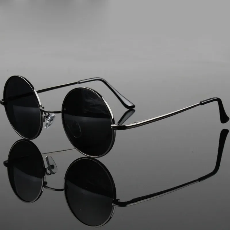 Lunettes de soleil rondes rétro polarisées, monture en alliage métallique, verres noirs, protection UV400 2