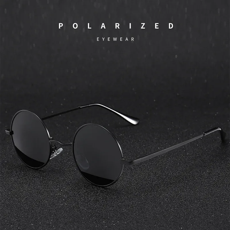 Lunettes de soleil rondes rétro polarisées, monture en alliage métallique, verres noirs, protection UV400 4