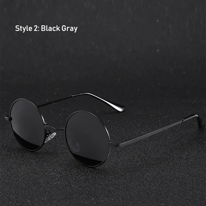Lunettes de soleil rondes rétro polarisées, monture en alliage métallique, verres noirs, protection UV400 20
