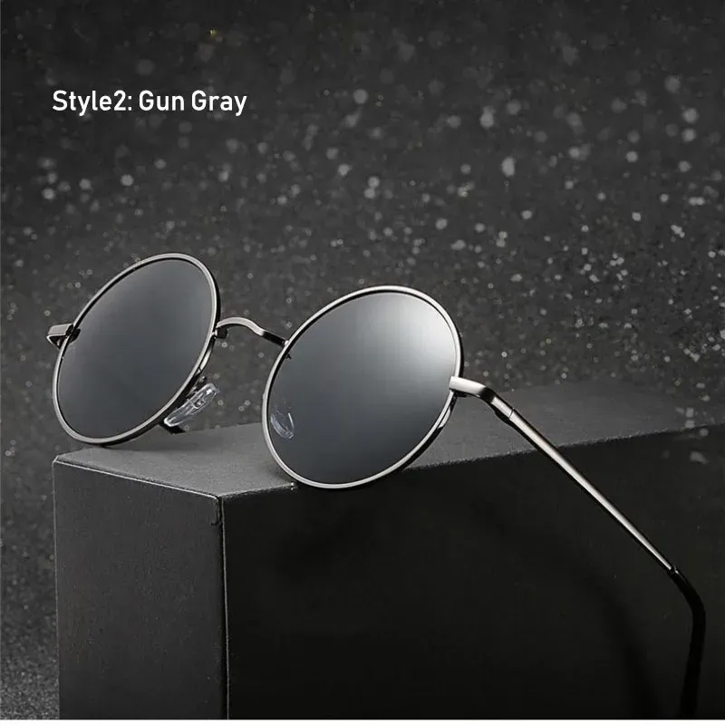 Lunettes de soleil rondes rétro polarisées, monture en alliage métallique, verres noirs, protection UV400 18