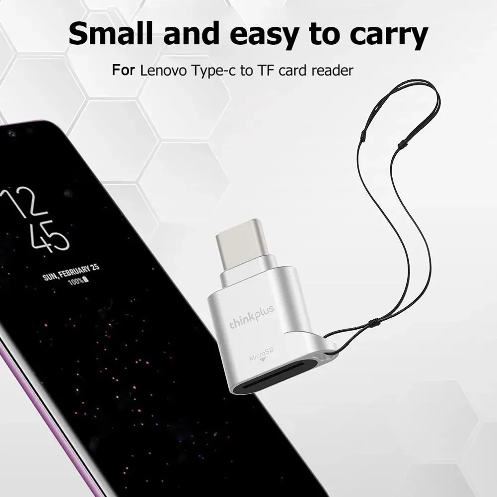 Lecteur de carte mémoire USB-C Lenovo Thinkplus pour cartes Micro SD et TF, adaptateur compact en métal pour téléphone Type-C 4