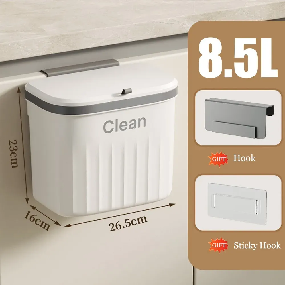 Poubelle suspendue 8,5/12 L pour porte d'armoire de cuisine avec couvercle 9