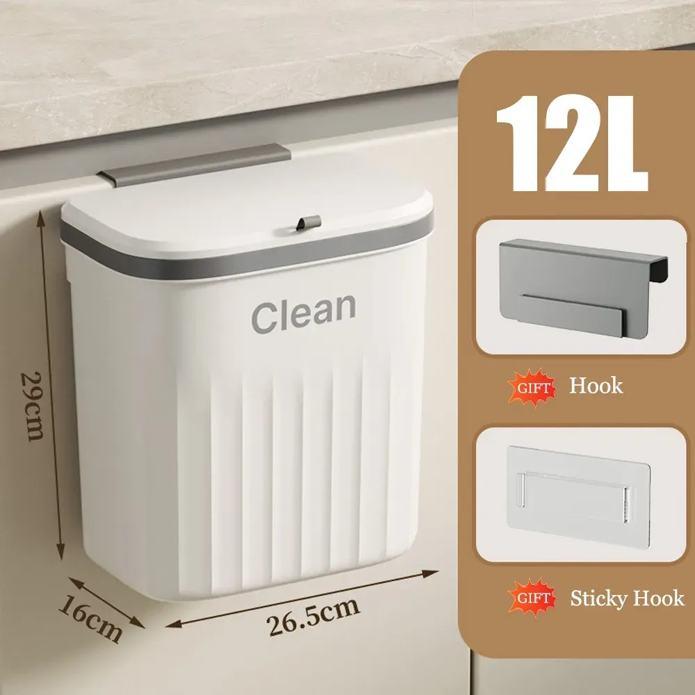 Poubelle suspendue 8,5/12 L pour porte d'armoire de cuisine avec couvercle 10