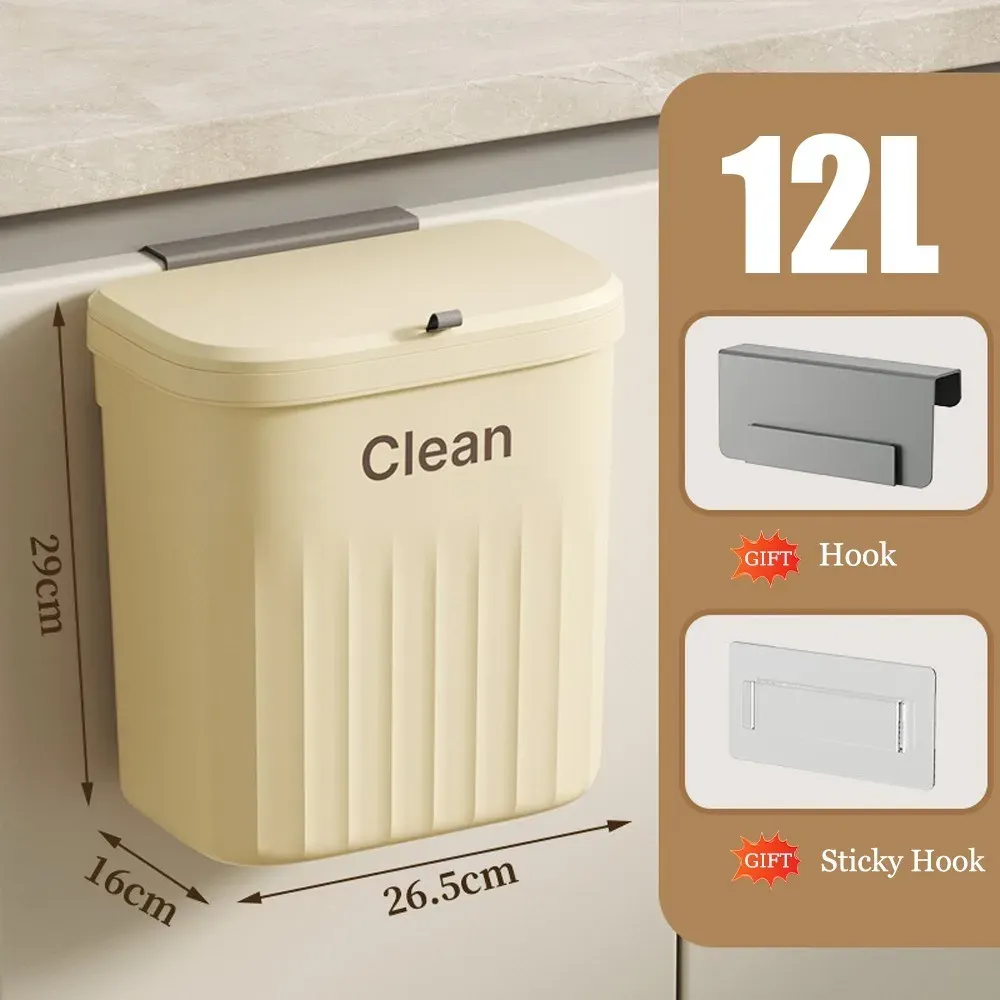 Poubelle suspendue 8,5/12 L pour porte d'armoire de cuisine avec couvercle 7