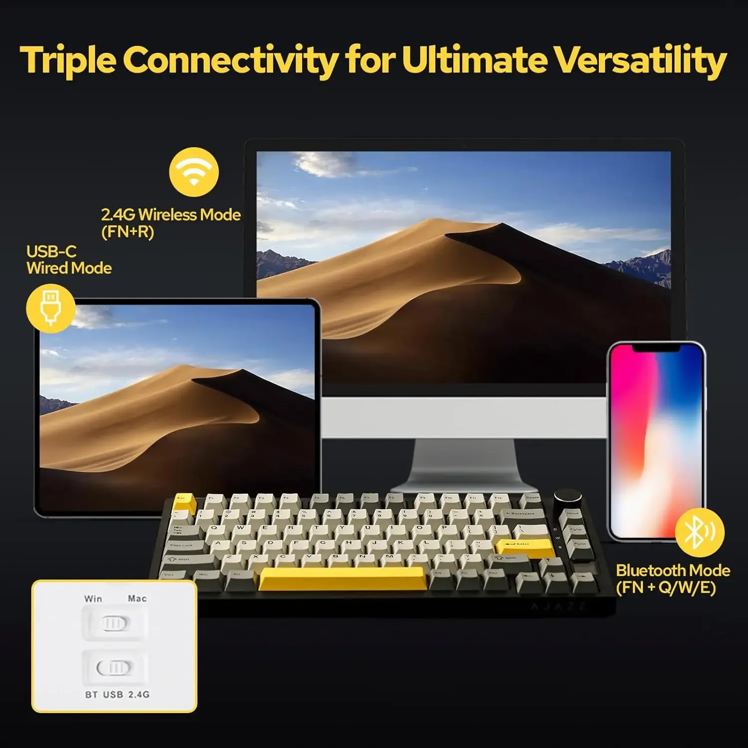 Clavier mécanique de jeu Ajazz AK820 / AK820 Pro, Bluetooth 5.1, sans fil et filaire, joint thermique 3